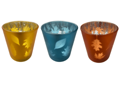 Gold, blue, and orange leaf center candle holders